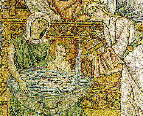 Купание Христа, мозаика в Дафни, Греция, ок. 1100 г.