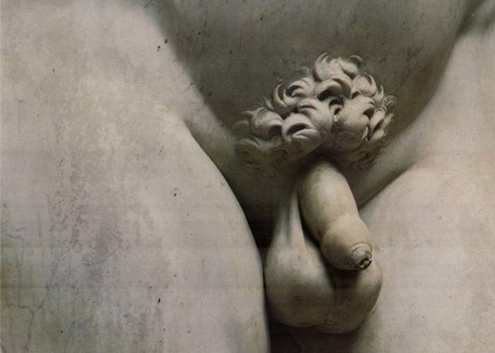 Необрезанный пенис на статуе обнаженного Давида, Микеланджело, фрагмент скульптуры