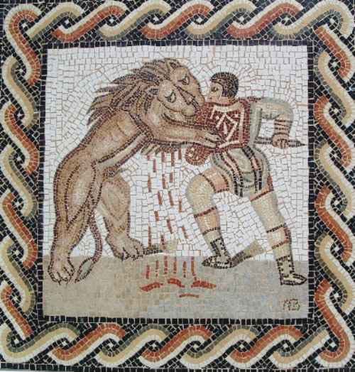 Бой со львом, древнеримская мозаика