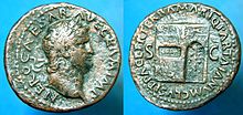 Монета Нерона 66 г., закрытые двери храма Януса символизируют мир с Тиридатом