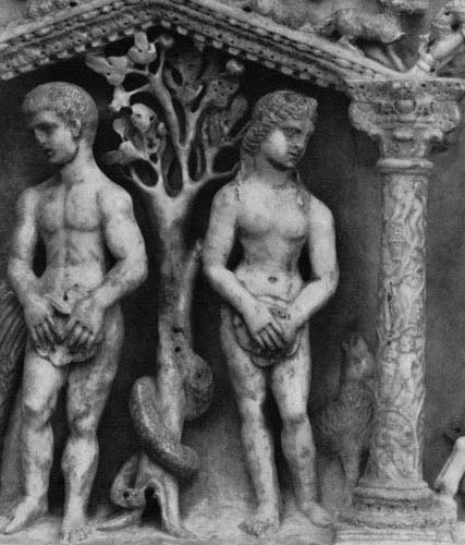 Адам и Ева, саркофаг Ю. Басса, Рим