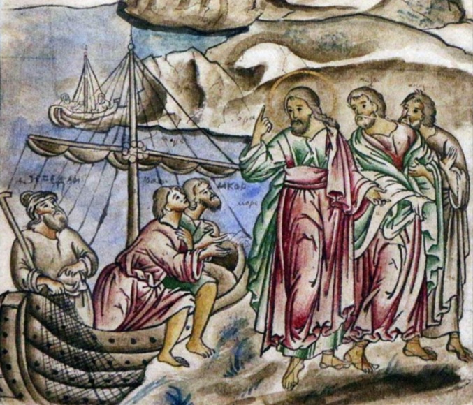 Зеведей отпускает апостолов Иоанна и Иакова к Иисусу, прорись, музей А. Рублева